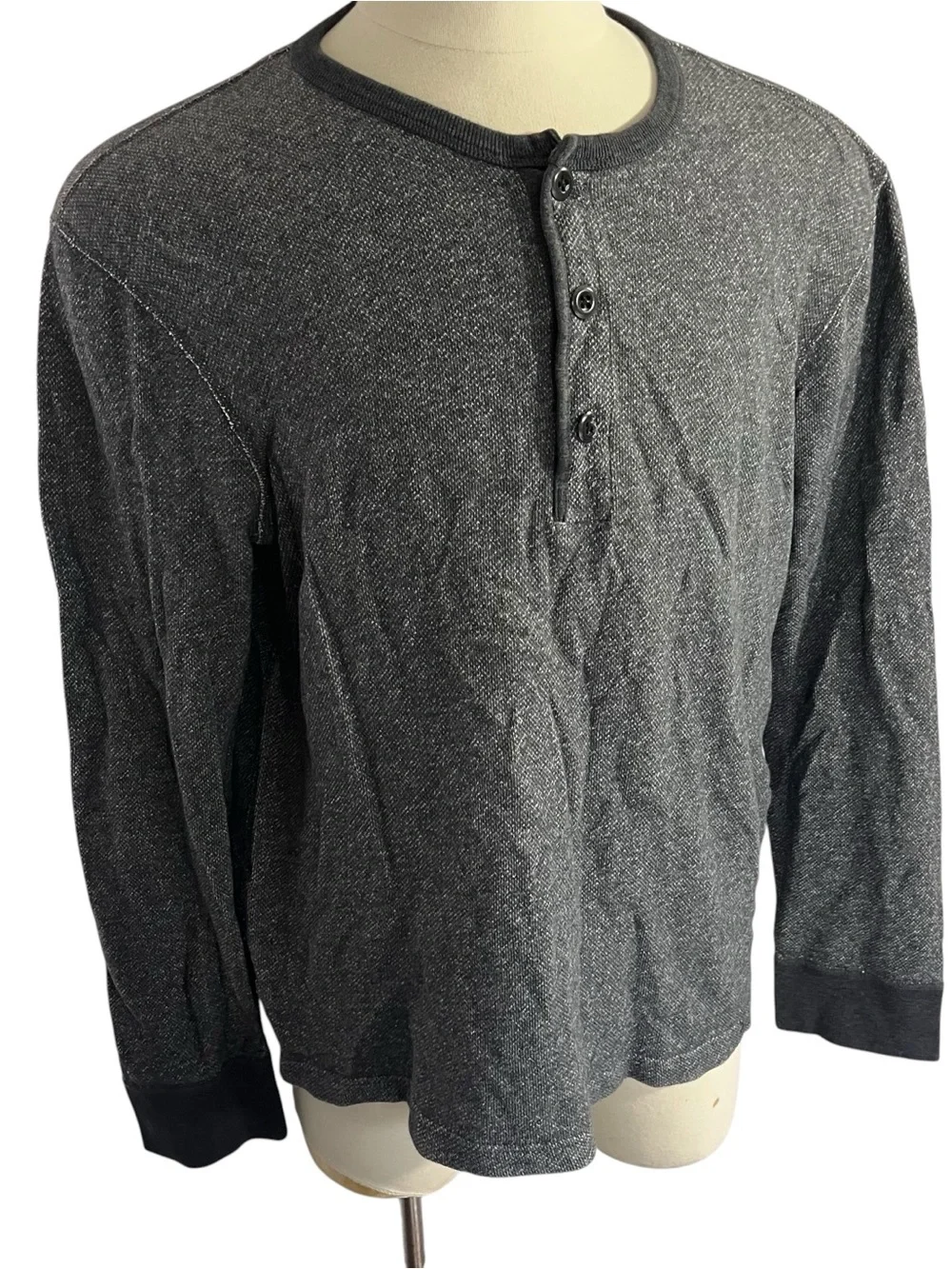 J Crew Authentic Vintage Fleece Heather Grey Long Sleeve Henley Sz XL 3 Button